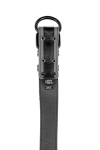 Grey leather racer stripe pup collar lining