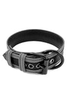 Grey leather racer stripe pup collar