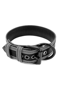 Grey leather racer stripe pup collar