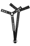 Pair of black leather bulldog harness connectors with stainless steel hardware.