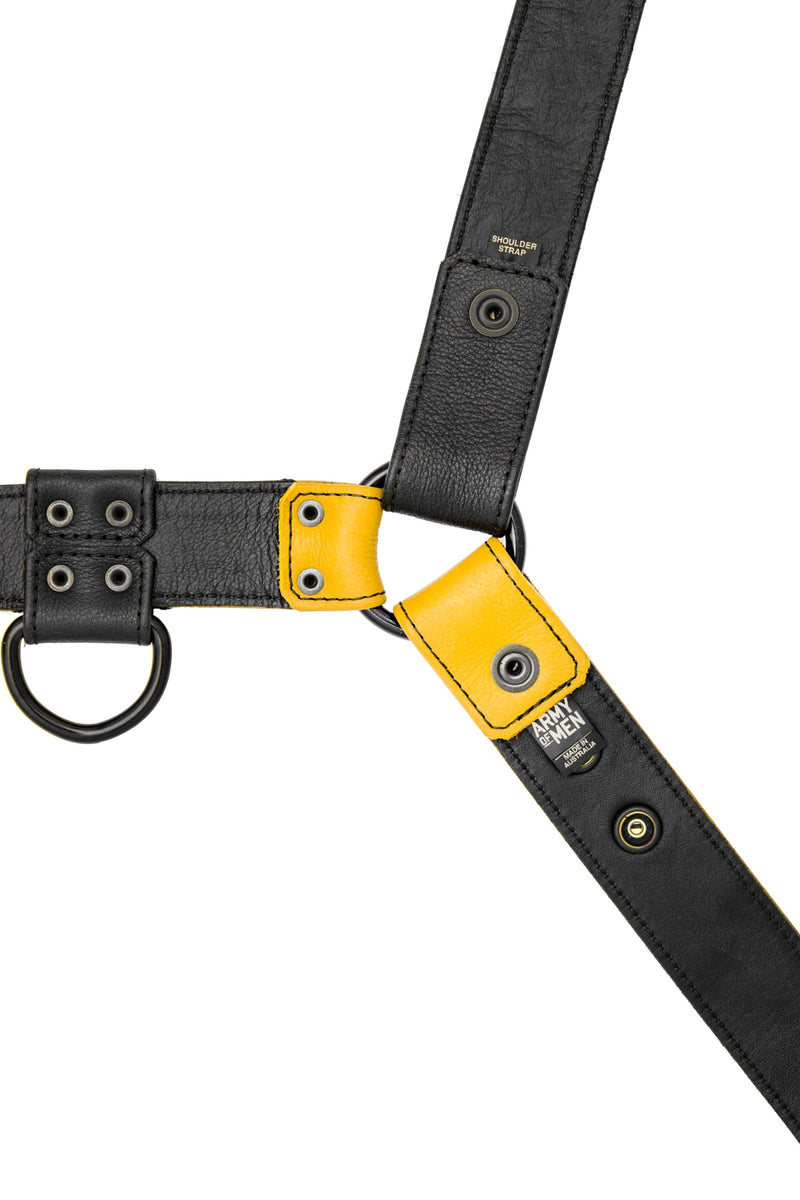 Yellow leather chevron bulldog harness lining