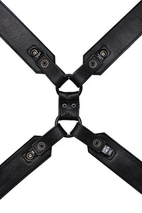 Black leather commander harness with matt black hardware