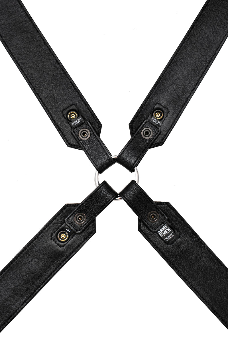 Black leather sergeant x harness lining