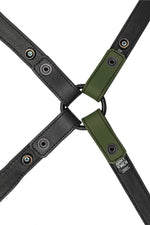 Army green leather shoulder buckle harness lining back