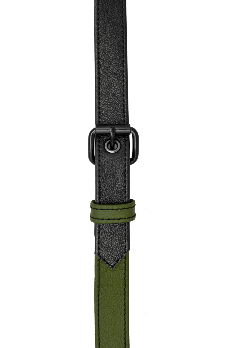 Army green leather shoulder buckle harness front