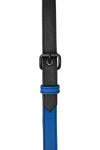 Blue leather shoulder buckle harness front