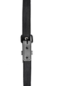 Grey leather shoulder buckle harness lining front