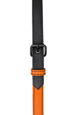 Orange leather shoulder buckle harness front