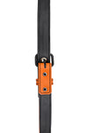 Orange leather shoulder buckle harness lining front