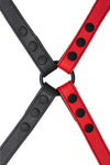 Red leather shoulder buckle harness back