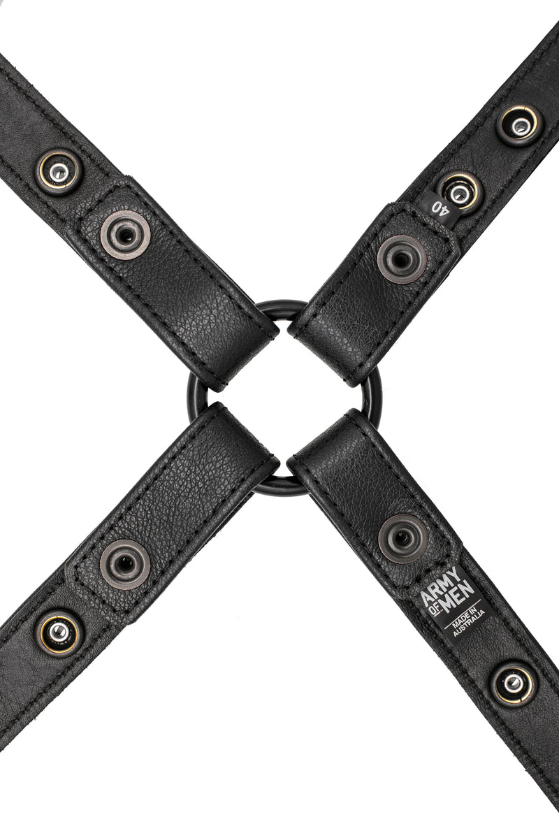 Black leather shoulder harness lining