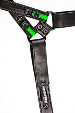 Black and fluro green leather universal x harness lining