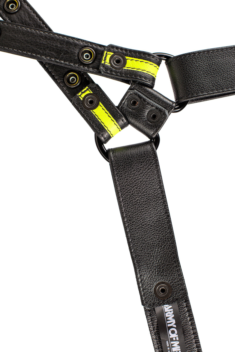 Black and fluro yellow leather universal x harness universal s lining
