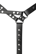 Black leather universal x harness with stainless steel hardware