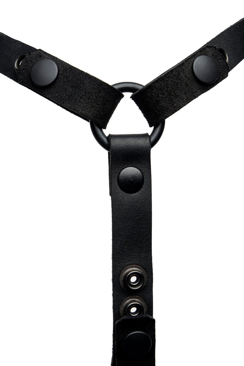 Black leather head harness straps