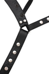 Black leather jockstrap with stainless steel hardware