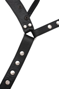 Black leather jockstrap with stainless steel hardware