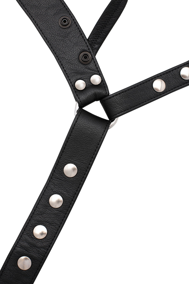 Black leather jockstrap with stainless steel hardware