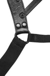 Black elastic and leather jockstrap. Side.