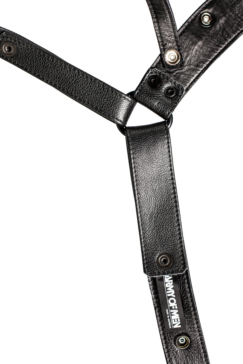 Black leather harness jockstrap lining