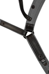 A black and grey combat leather jockstrap. Back view.