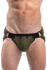 Army green leather jockstrap and codpiece