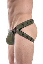 Army green leather jockstrap and codpiece
