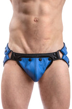Blue leather jockstrap and codpiece