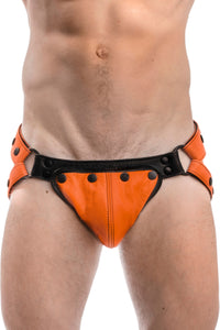 Orange leather jockstrap and codpiece