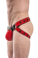 Red leather jockstrap and codpiece