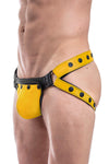 Yellow leather jockstrap and codpiece