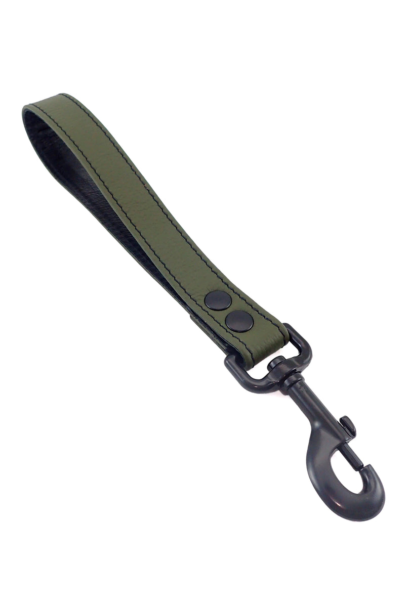 Army green leather handle leash