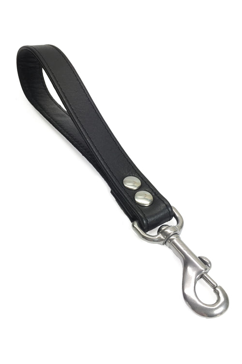 Black leather and stainless steel handle leash