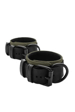 Army green and black leather ankle restraints