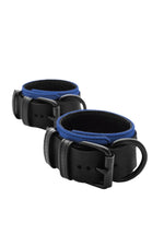 Blue and black leather ankle restraints