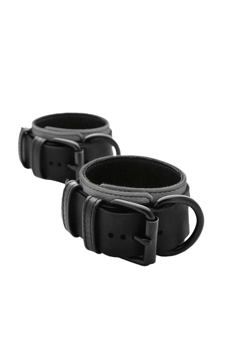 Grey and black leather ankle restraints
