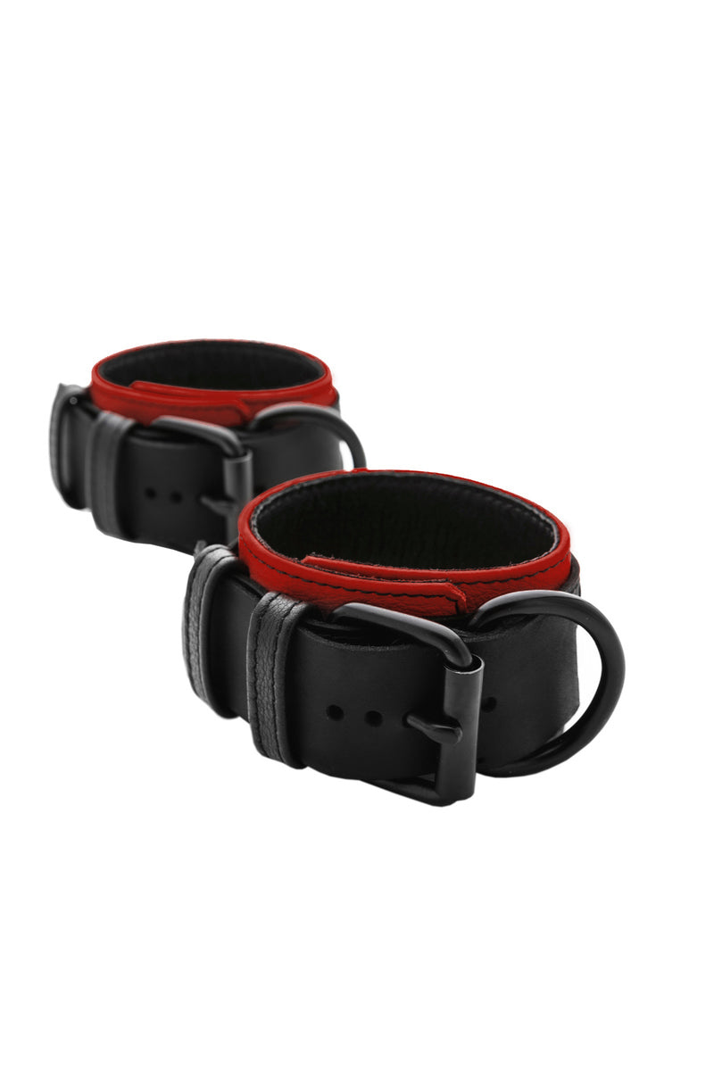 Red and black leather ankle restraints
