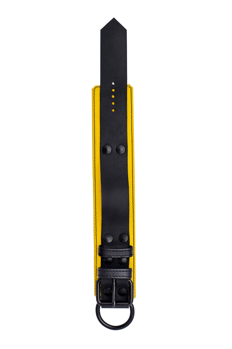 Yellow and black leather ankle restraint