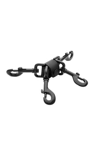 4-way black leather hogtie with black metal hardware