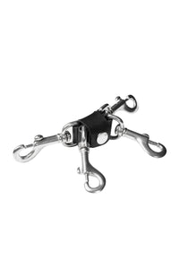 4-way black leather hogtie with stainless steel hardware