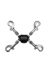 4-way black leather hogtie with stainless steel hardware