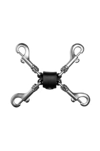 4-way black leather hogtie with stainless steel hardware