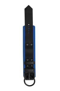 Blue and black leather wrist restraint