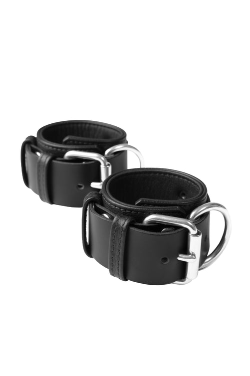 Black and stainless steel leather wrist restraints