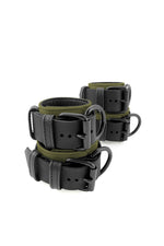 Army green and black leather wrist and ankle restraints set