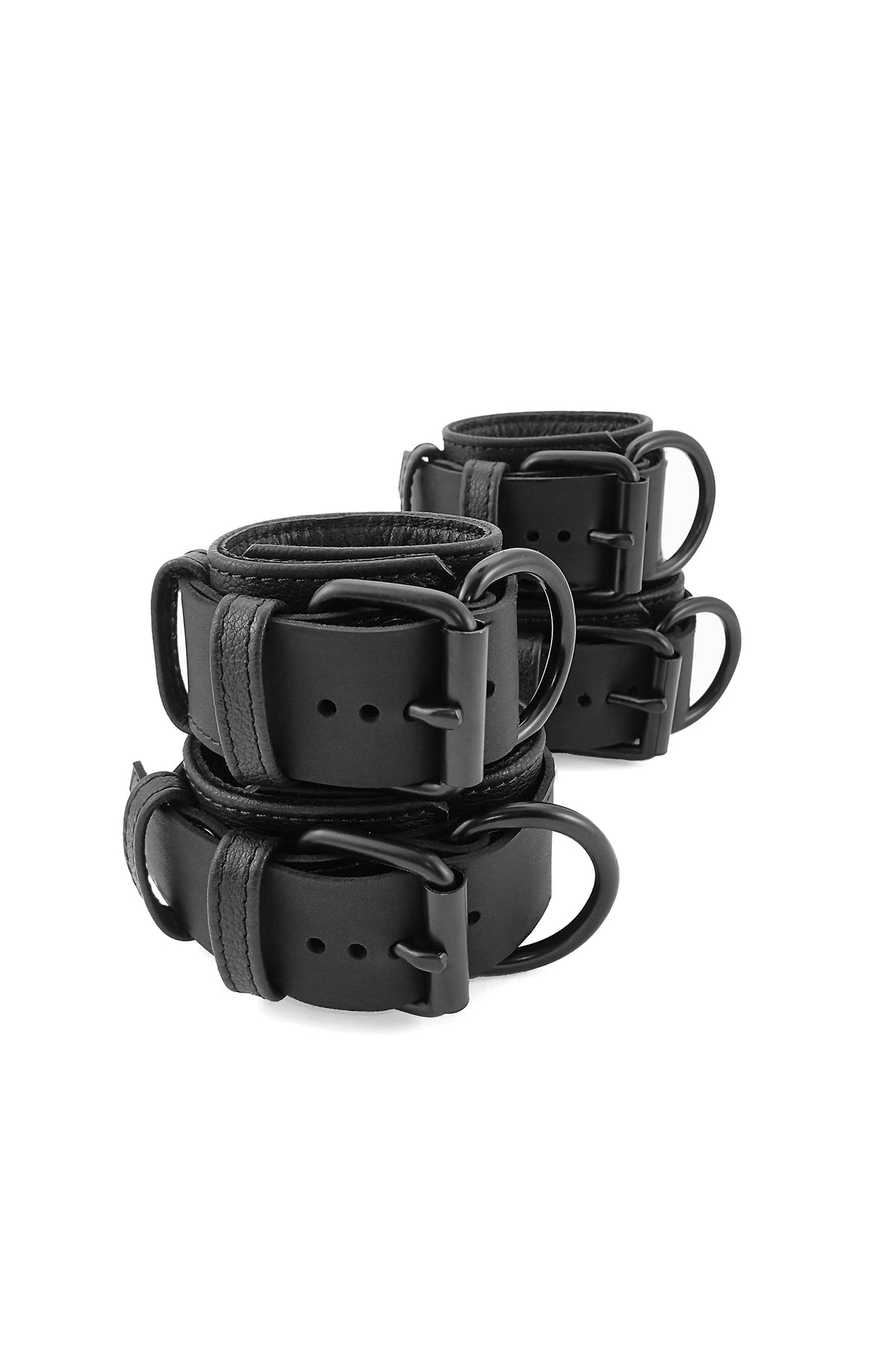 Black leather wrist and ankle restraints set
