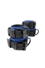 Blue and black leather wrist and ankle restraints set