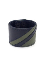 Black leather wristband with army green leather chevron detailing