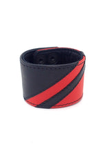 Black leather wristband with red leather chevron detailing
