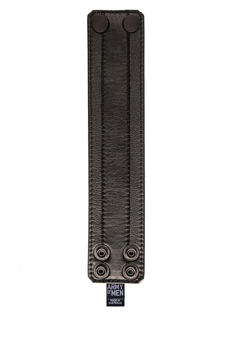 Black leather racer stripe wristband